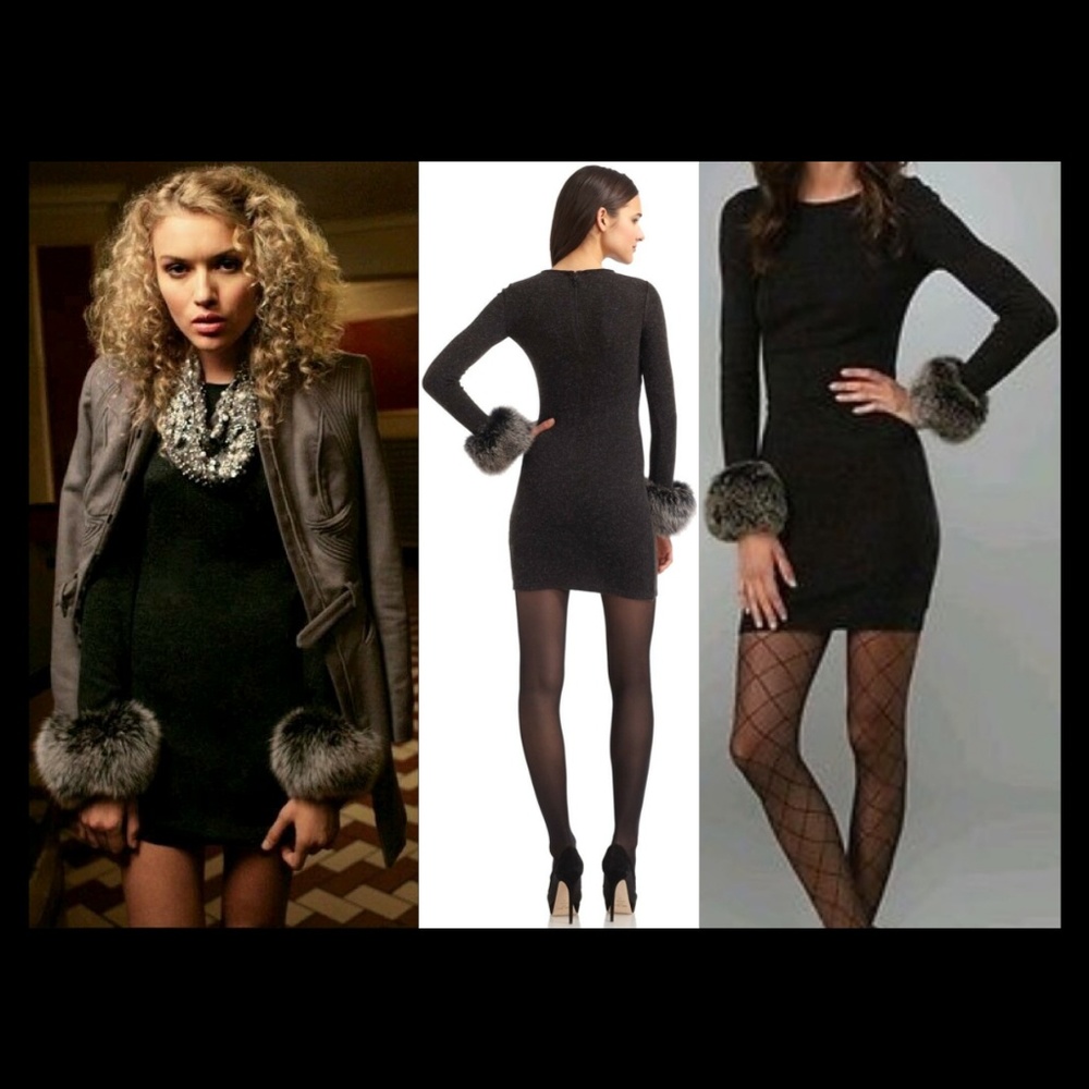 New Alice + Olivia Adrianna fox fur cuff detachable wool knit mini sweater dress